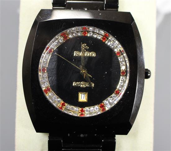 A gentlemans tungsten steel Rado Diastar Jubile quartz wrist watch.